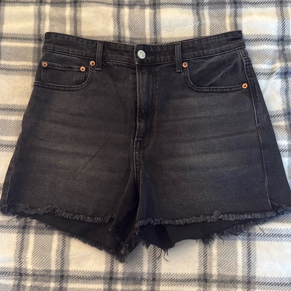 Black denim high rise shorts